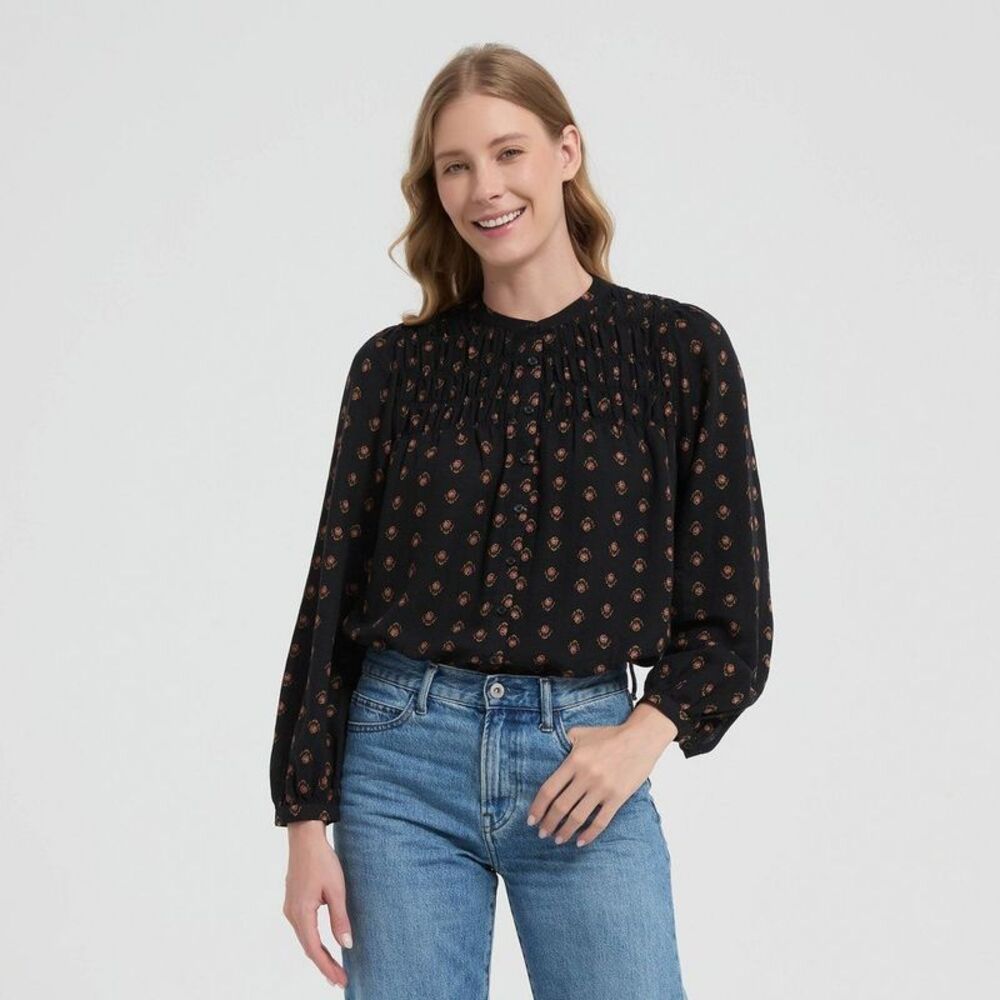 Women's Puff Long Sleeve Button-Down Shirt - Universal Thread Black Floral XXL